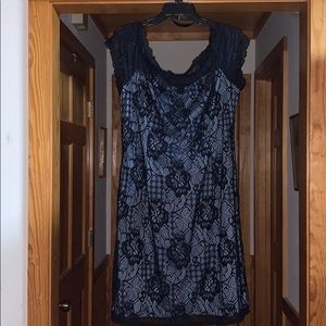 Navy dress with light blue background